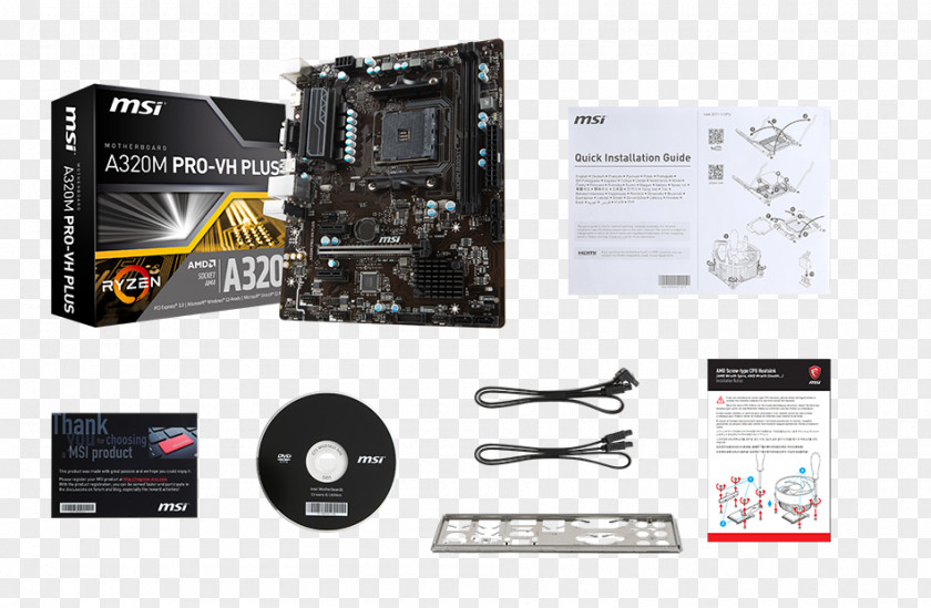 M Package Socket AM4 MicroATX Motherboard MSI A320M PRO-VH PLUS PNG