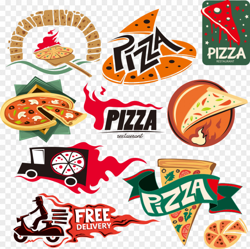 Vector Pizza Theme Fast Food Take-out Clip Art PNG