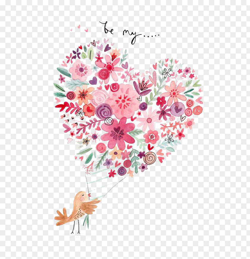 Watercolor Heart Flowers Paper Valentine's Day Illustrator Illustration PNG