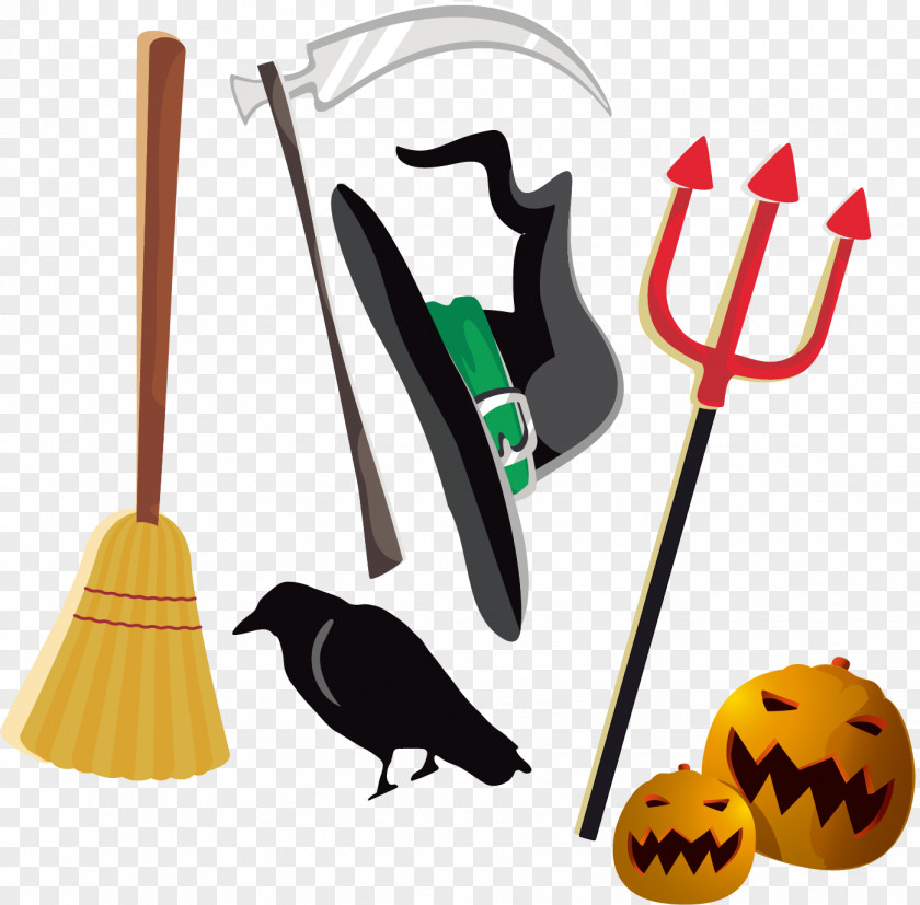 Broomball Cartoon Halloween Trident Image Design PNG