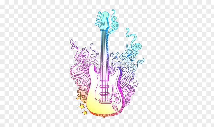 Colorful Guitar Drawing Illustration PNG