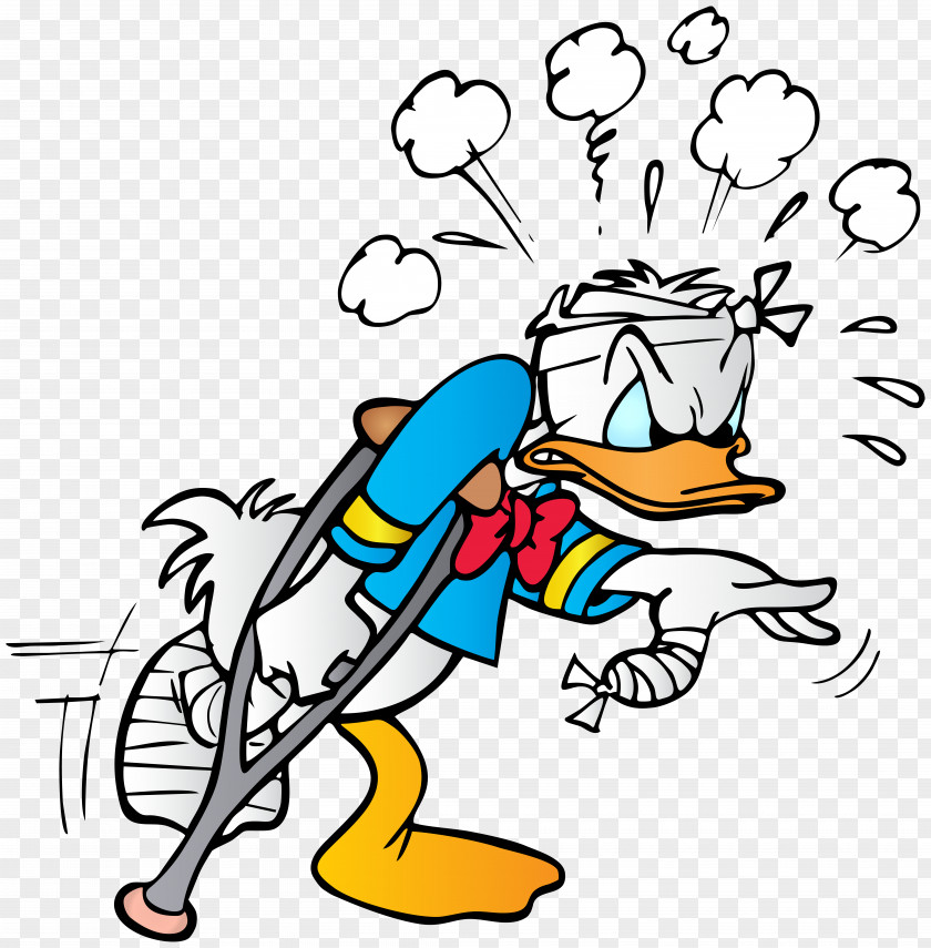 Donald Duck With Crutch Free Clip Art Image Mickey Mouse Pluto Minnie Huey, Dewey And Louie PNG