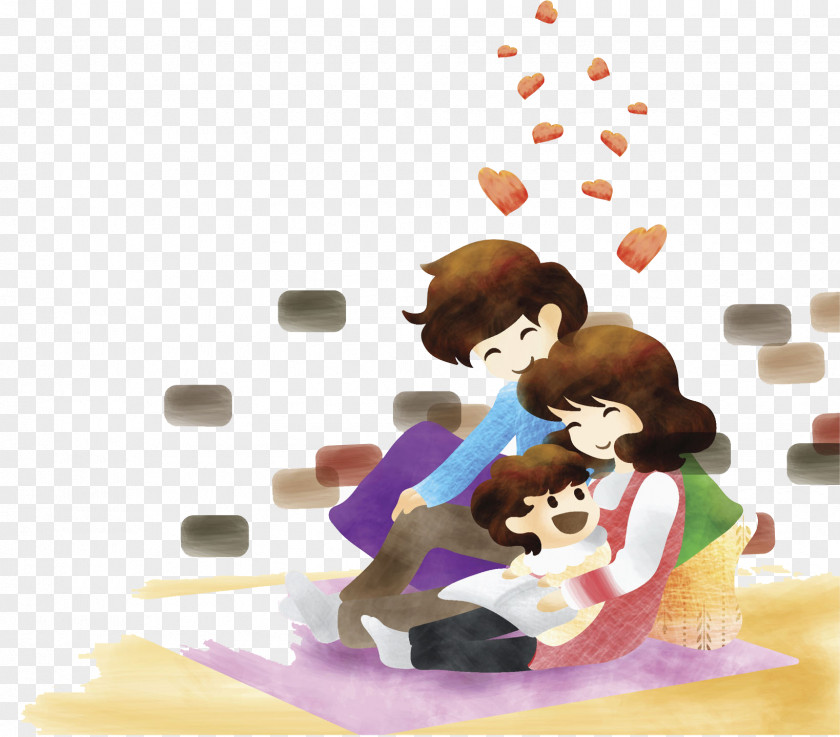 A Family Of Three Watercolor Painting Illustration PNG