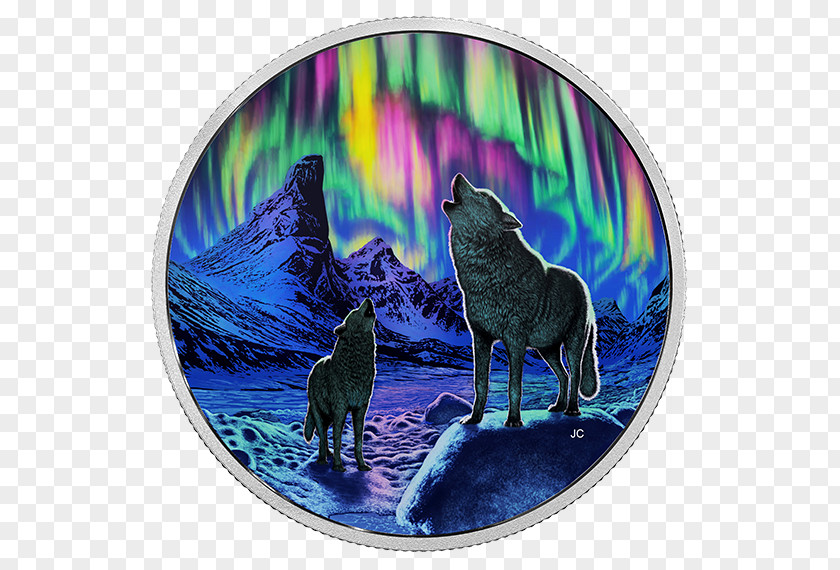 Wolf Howling In The Moonlight Light Coin Canada Aurora Silver PNG