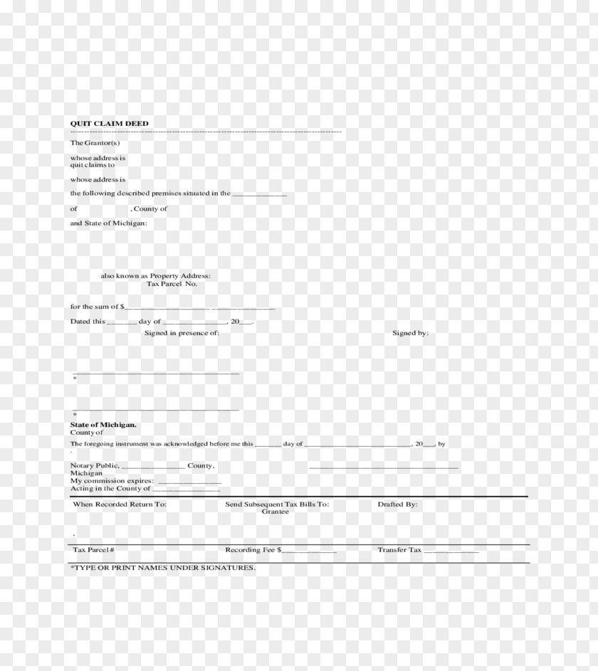 Deed Document Quitclaim Form Notary PNG