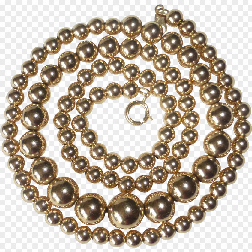 Necklace Pearl Bead Colored Gold PNG