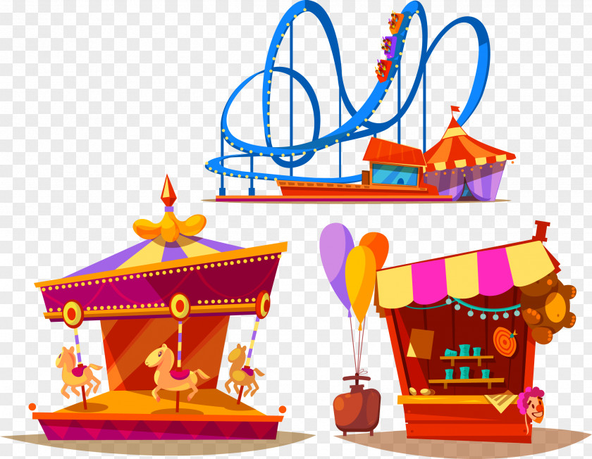 Vector Creative Roller Coaster Amusement Park Carousel PNG