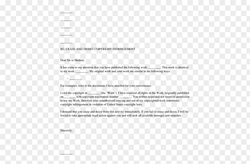 Copyright Cease And Desist Infringement Demand Letter Document PNG