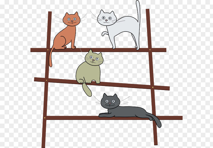 The 4 Cats Standing On Ladder Cat Kitten Illustration PNG