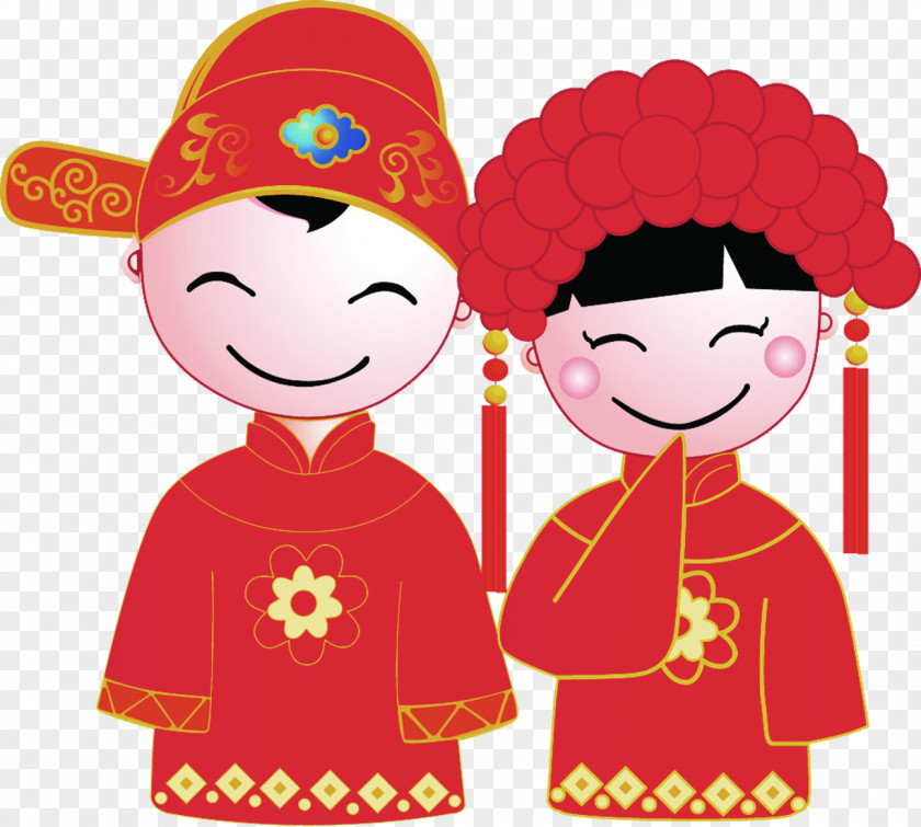 Cartoon Bride And Groom Wedding Chinese Marriage Happiness PNG