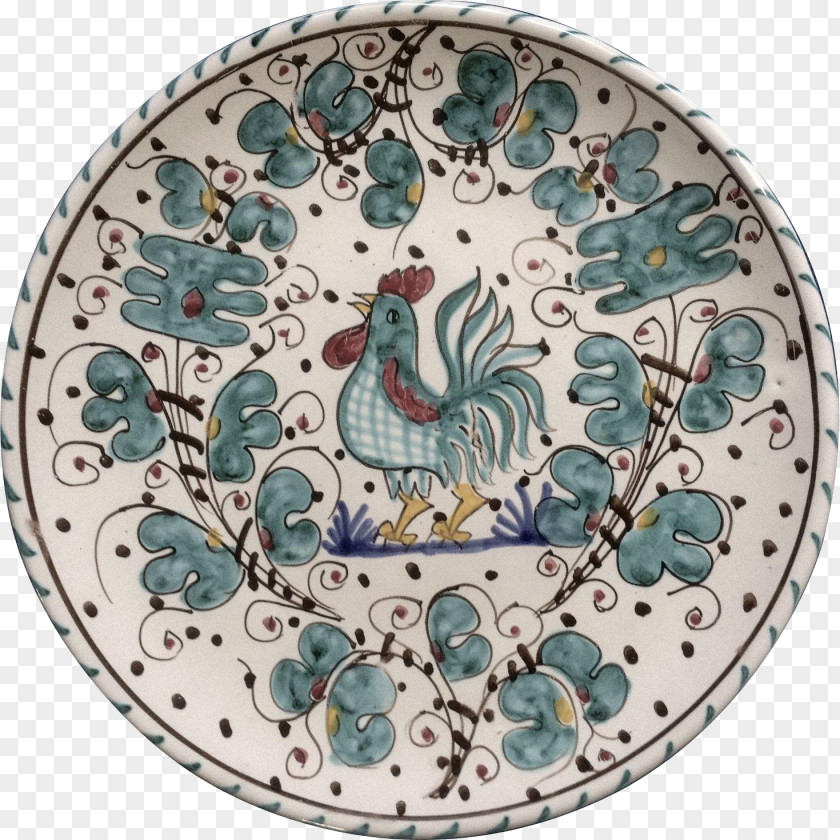 Plate Ceramic Visual Arts Blue And White Pottery Rooster PNG