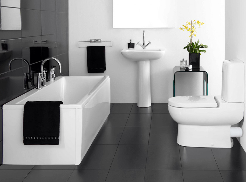 Bathtub Bathroom Tile Black And White PNG