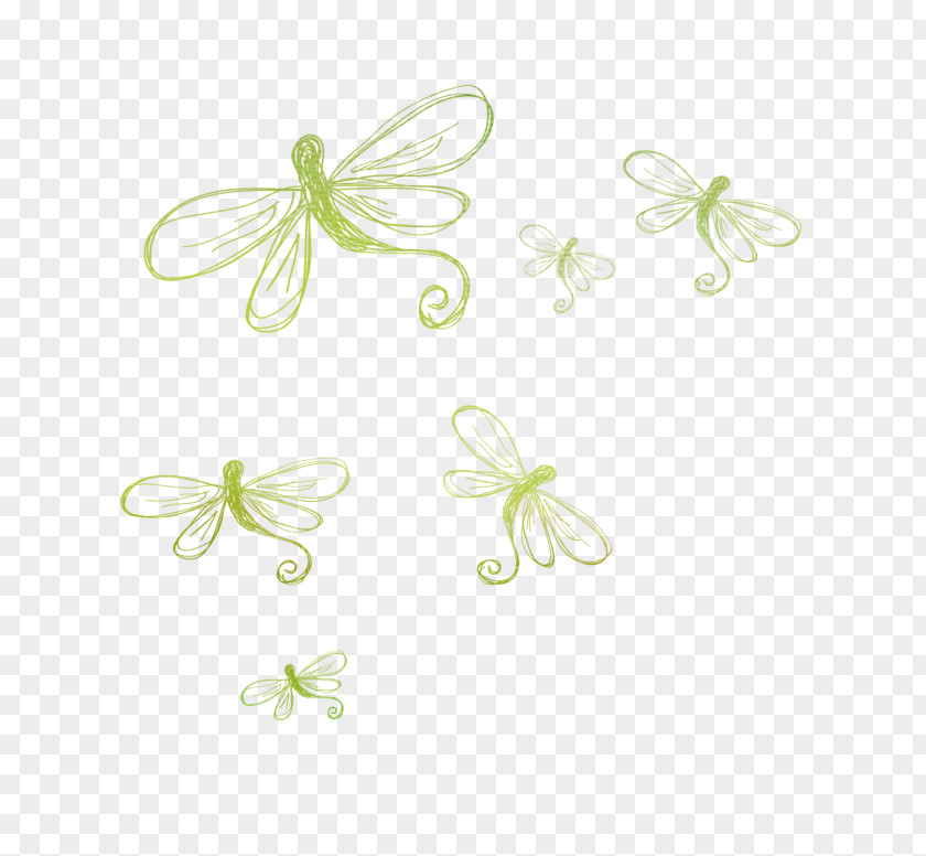 Hand-painted Dragonfly Paper Petal Green Pattern PNG