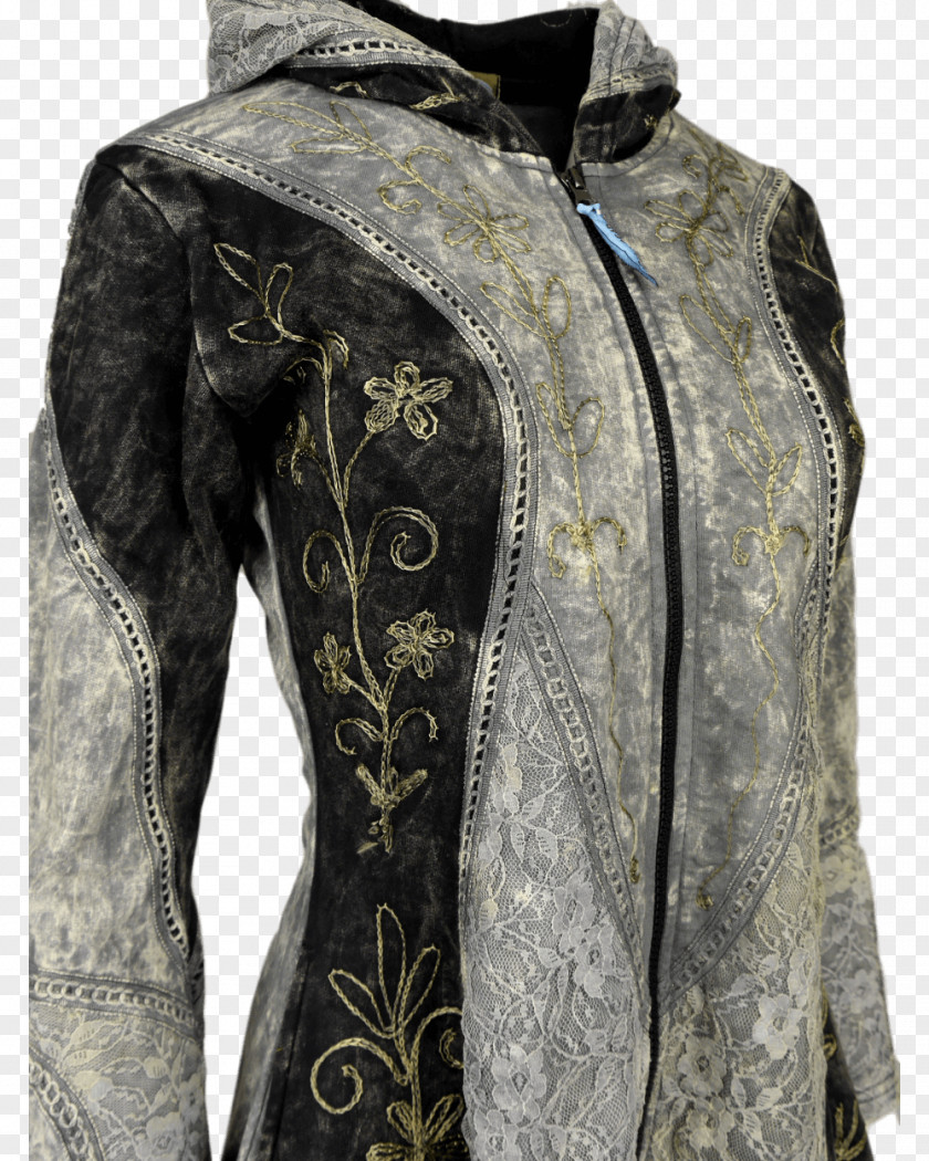Pixie Fleece Jacket With Hood Embroidery Leather M Bell Sleeve PNG