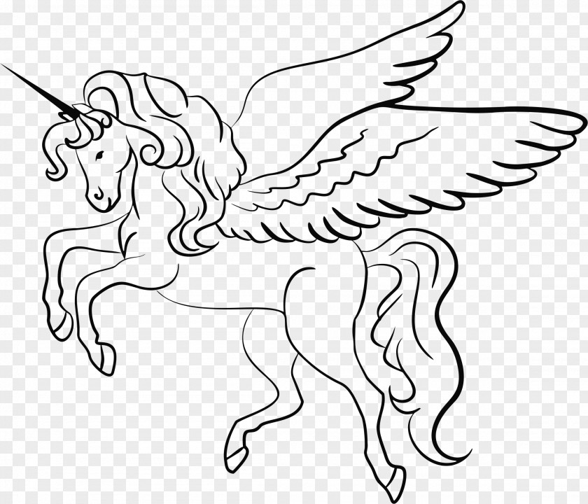 Unicorn Horn Winged Line Art Drawing Clip PNG