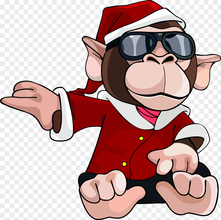 Vector Monkey Santa Claus Ape Illustration PNG