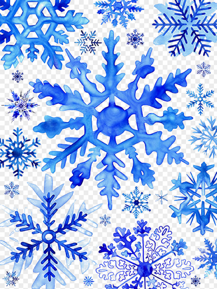 Hand-painted Blue Snowflake Watercolor Painting Drawing Christmas PNG