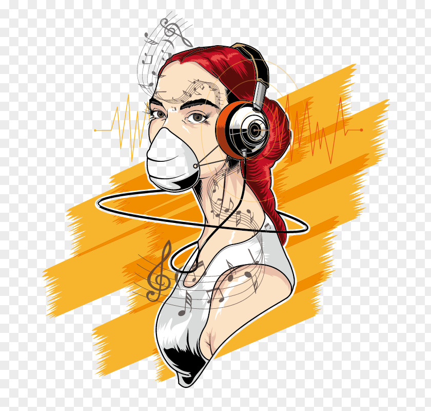 Ink Figure Wearing Headphones Bust Drawing Download Illustration PNG