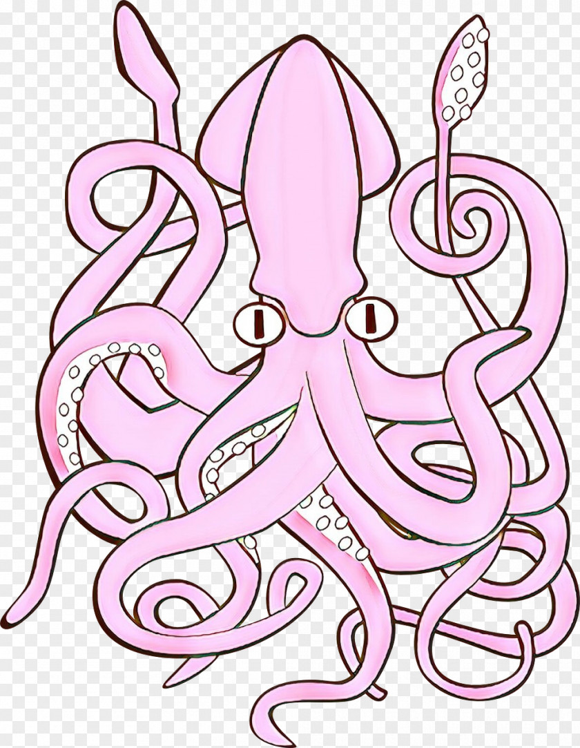 Line Art Giant Pacific Octopus Pink PNG