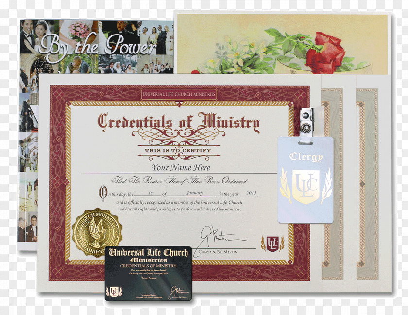 Marriage Certificate Universal Life Church Minister Ordination License Clergy PNG