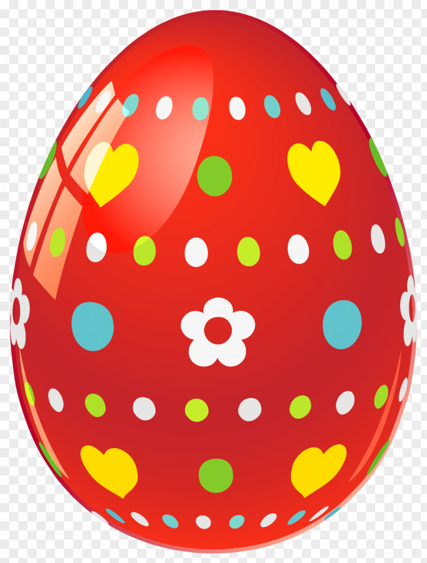 Red Easter Egg With Flowers And Hearts Picture Bunny Decorating Clip Art PNG