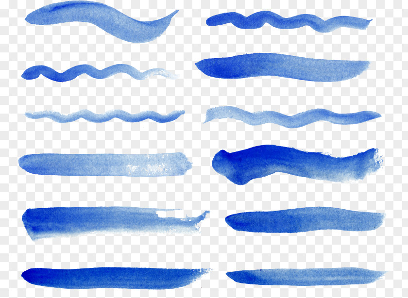 Blue Pen Water Line Watercolor Painting PNG