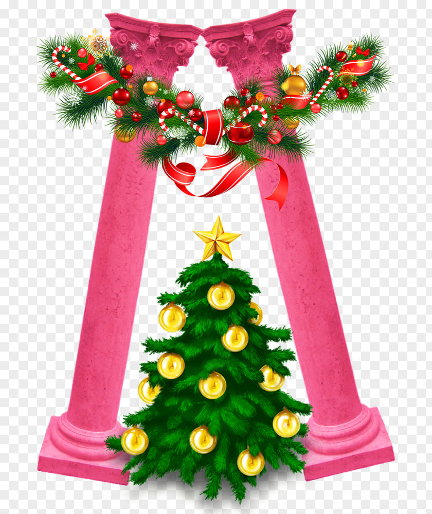 Pillars In Front Of The Christmas Tree Decoration Ornament Clip Art PNG