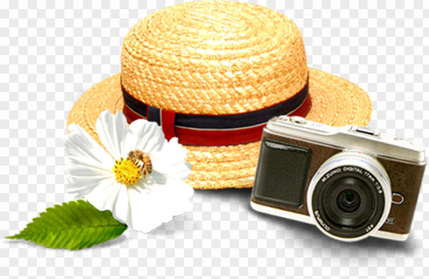 White Flower Hat Camera Straw PNG