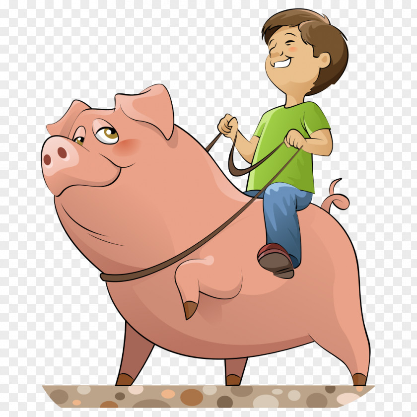 Vector Children Riding A Pig Domestic Cartoon Royalty-free Illustration PNG