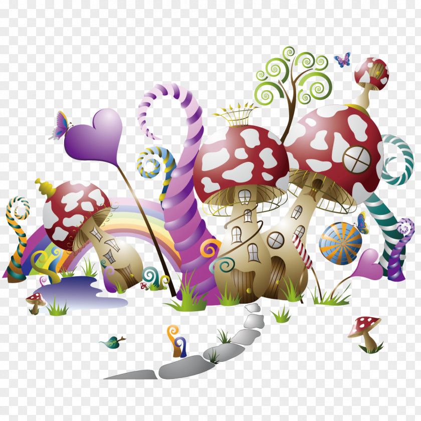 Creative Mushrooms Fairy Tale Illustration PNG