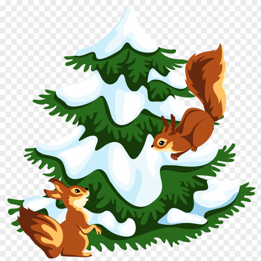 Transparent Snowy Tree With Squirrels Clipart Snow Clip Art PNG