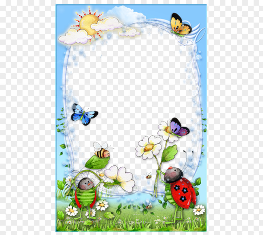 Ladybird Flowers Butterfly Frame PNG flowers butterfly frame clipart PNG
