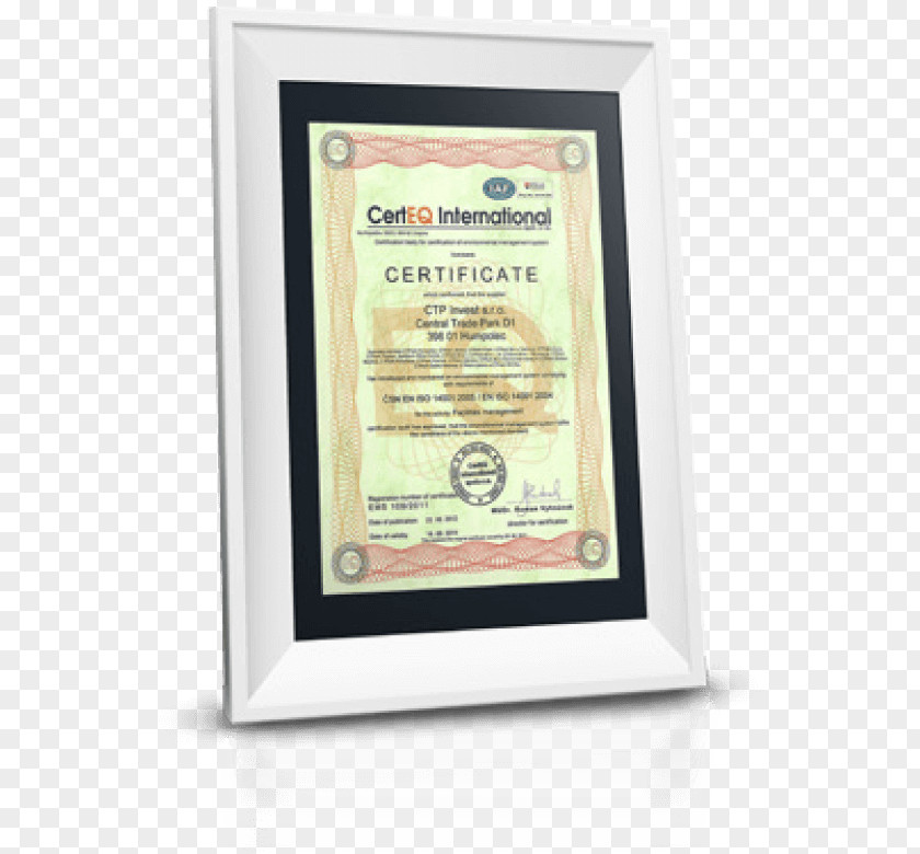 European Certificate ISO 14001 Management Industry CTPark Service PNG