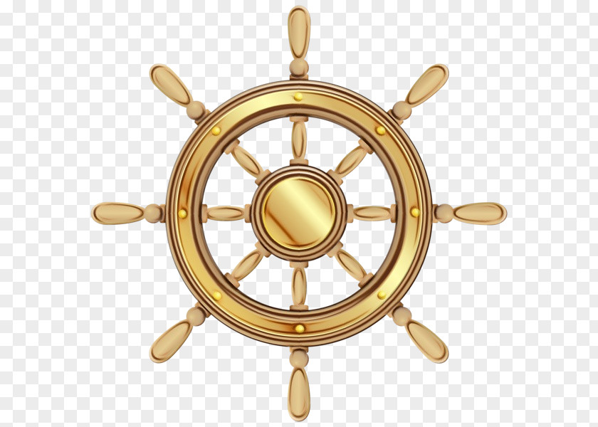 Gold Metal Ship Steering Wheel Background PNG