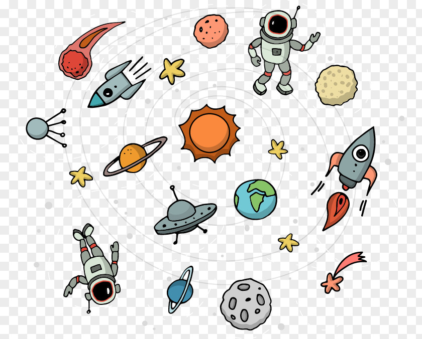 Hand-painted Universe Space Planets Astronaut Outer Euclidean Vector PNG