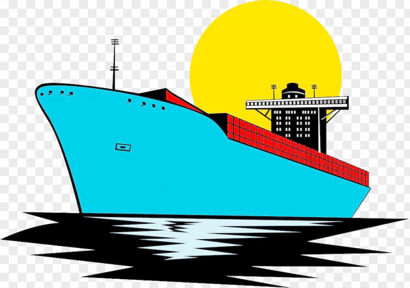 Cartoon Blue Freight Ship Container Cargo Intermodal PNG