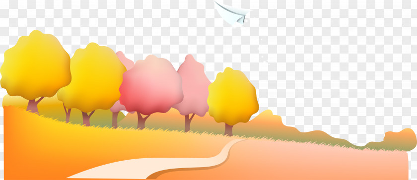 Vector Colorful Autumn Paper Airplane Landscape Illustration PNG