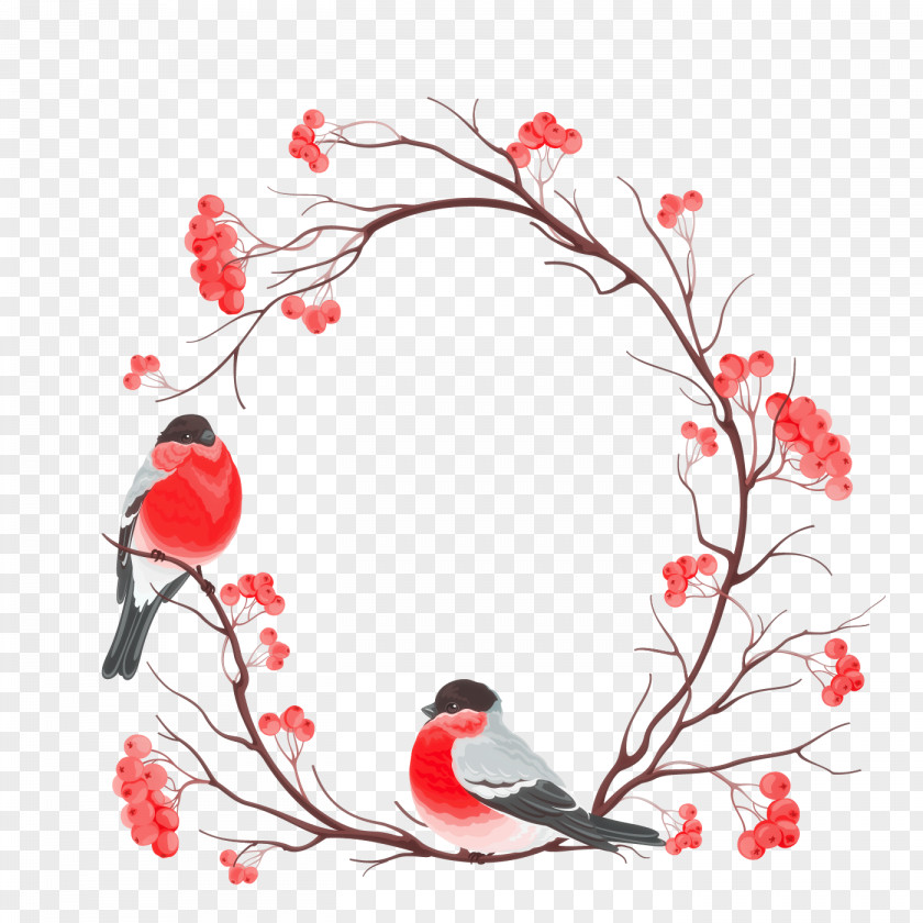 Hand-painted Birds Vector Border Plant Painting Snowman Christmas Illustration PNG