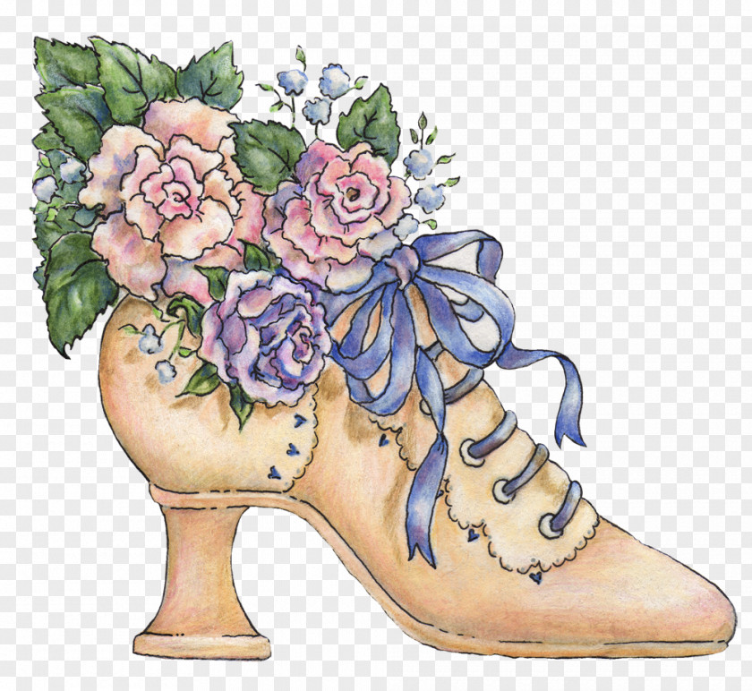 Hand-painted Watercolor High Heels Flowers Slipper Floral Design High-heeled Footwear Sandal PNG