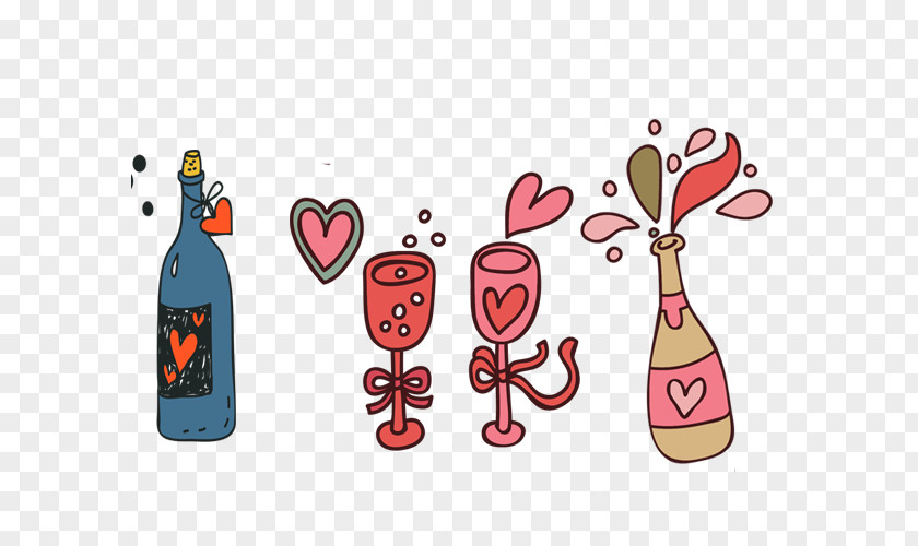 Champagne And Wine Glasses Cartoon Illustration PNG