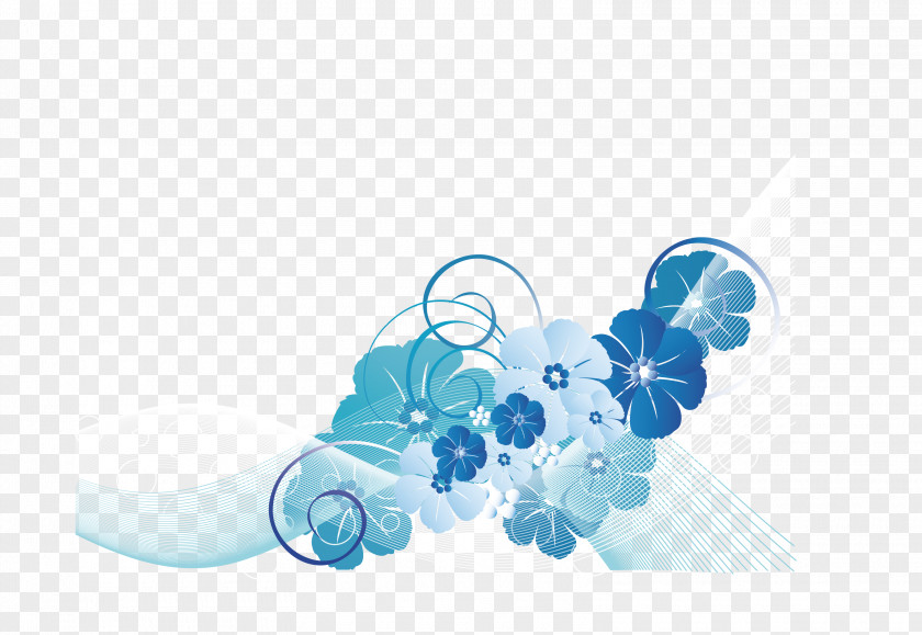 Creative Floral Vector Art Blue Line PNG