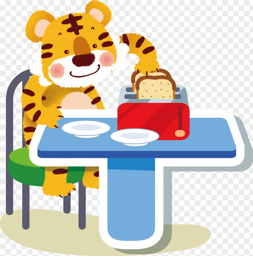 Breakfast Tiger Vector Cartoon Comics Illustration PNG