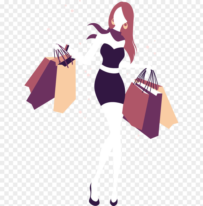 Shopping Girl Illustration PNG Illustration, Fashion girl shopping silhouette, woman clipart PNG