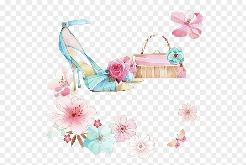 High Heels With Flowers Shoe Drawing Art High-heeled Footwear PNG