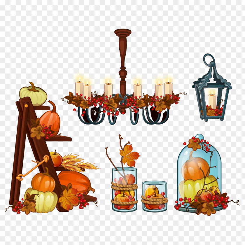 Vector Pumpkin And Candle Halloween Cartoon Illustration PNG