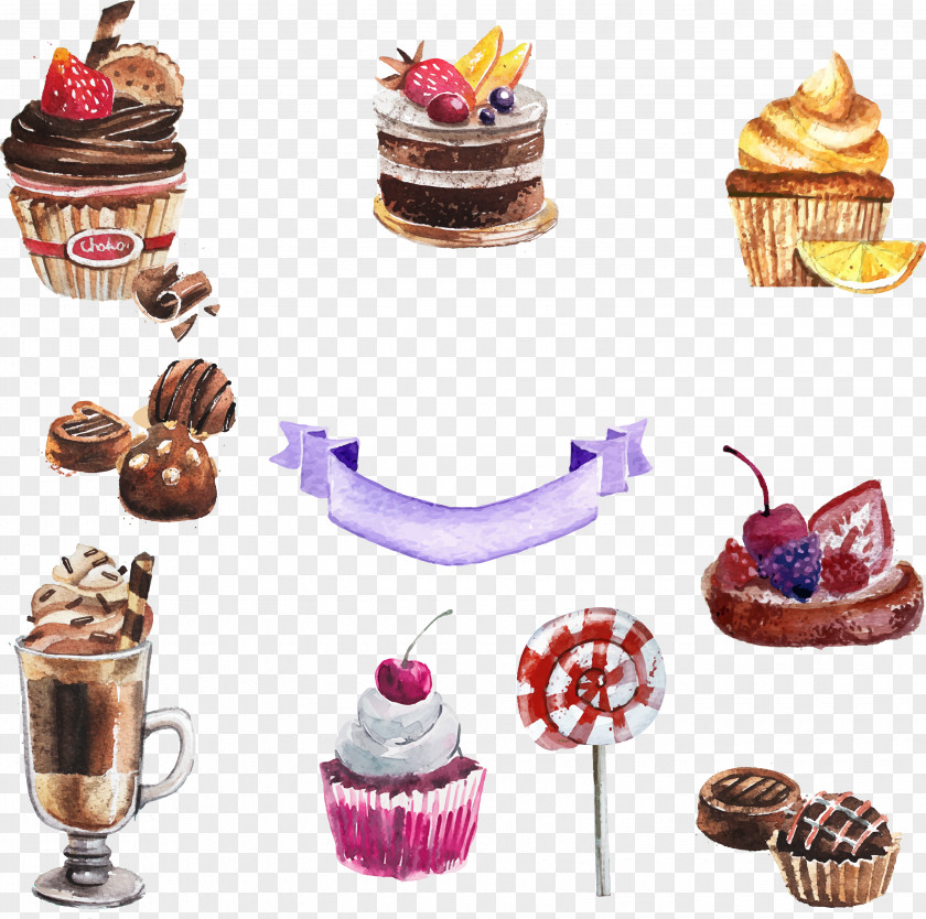 Watercolor Painted Cake Pastry Dessert Cupcake Torte Painting PNG