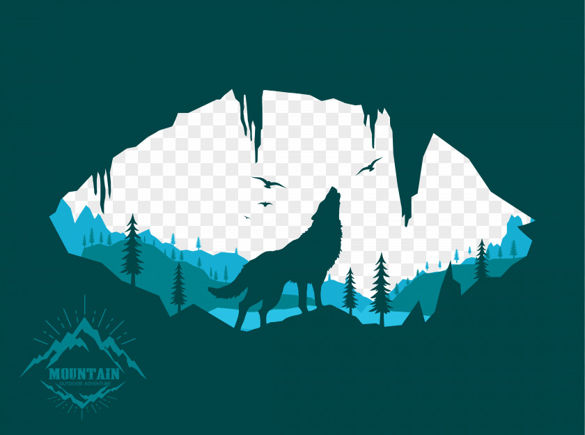 Wolf In The Cave Euclidean Vector Illustration PNG