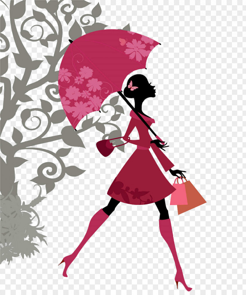 Shopping Stock Photography Drawing Illustration PNG photography illustration, Red umbrella girl clipart PNG