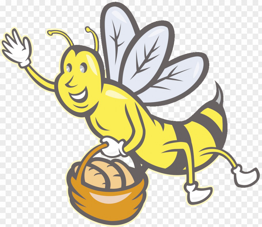 Bee Basket Of Bread Loaf Cartoon PNG