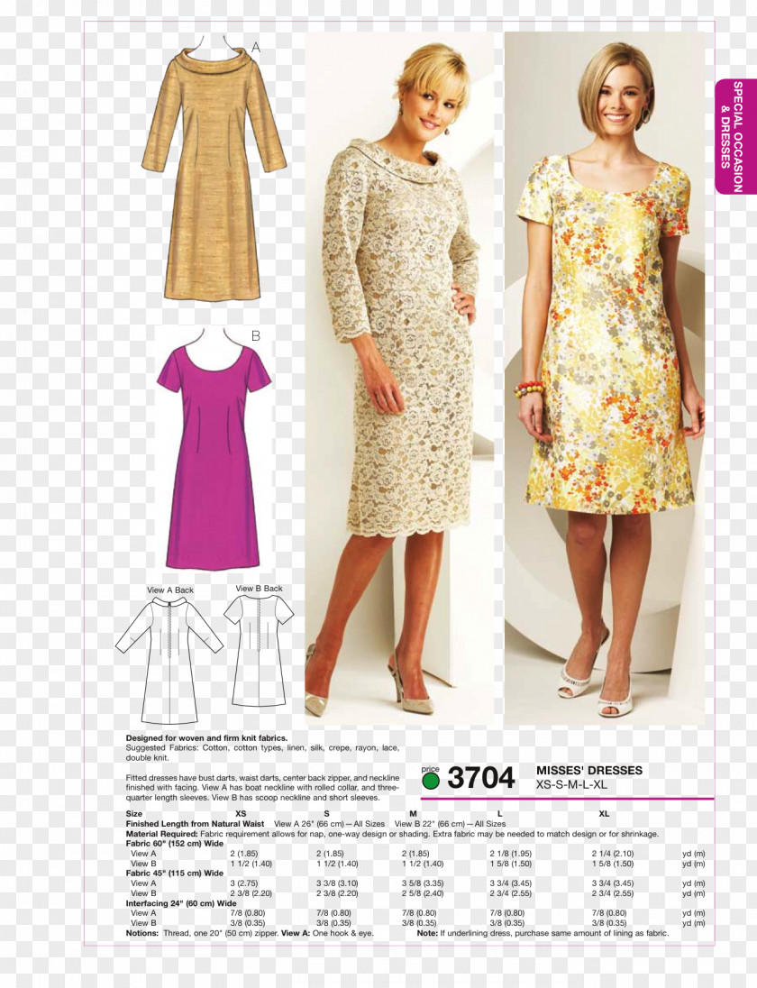 Dress Pattern Sewing Dart Clothing Sizes PNG